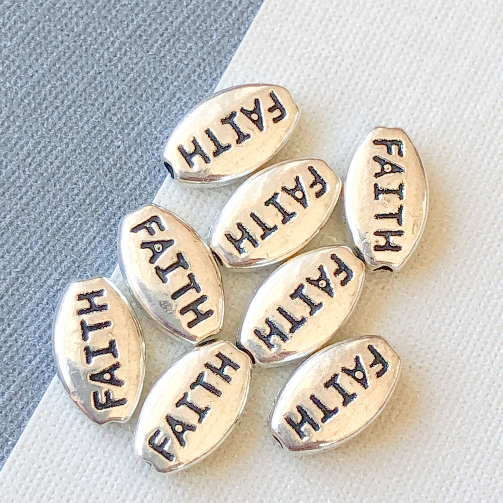 10mm Silver Pewter Faith Script Bead - 8 Pack