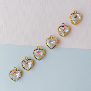 16mm Gold Pewter Crystal Heart Pendant - 6 Pack