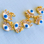 10mm White + Blue Long Lash Evil Eye Gold Plated Charm