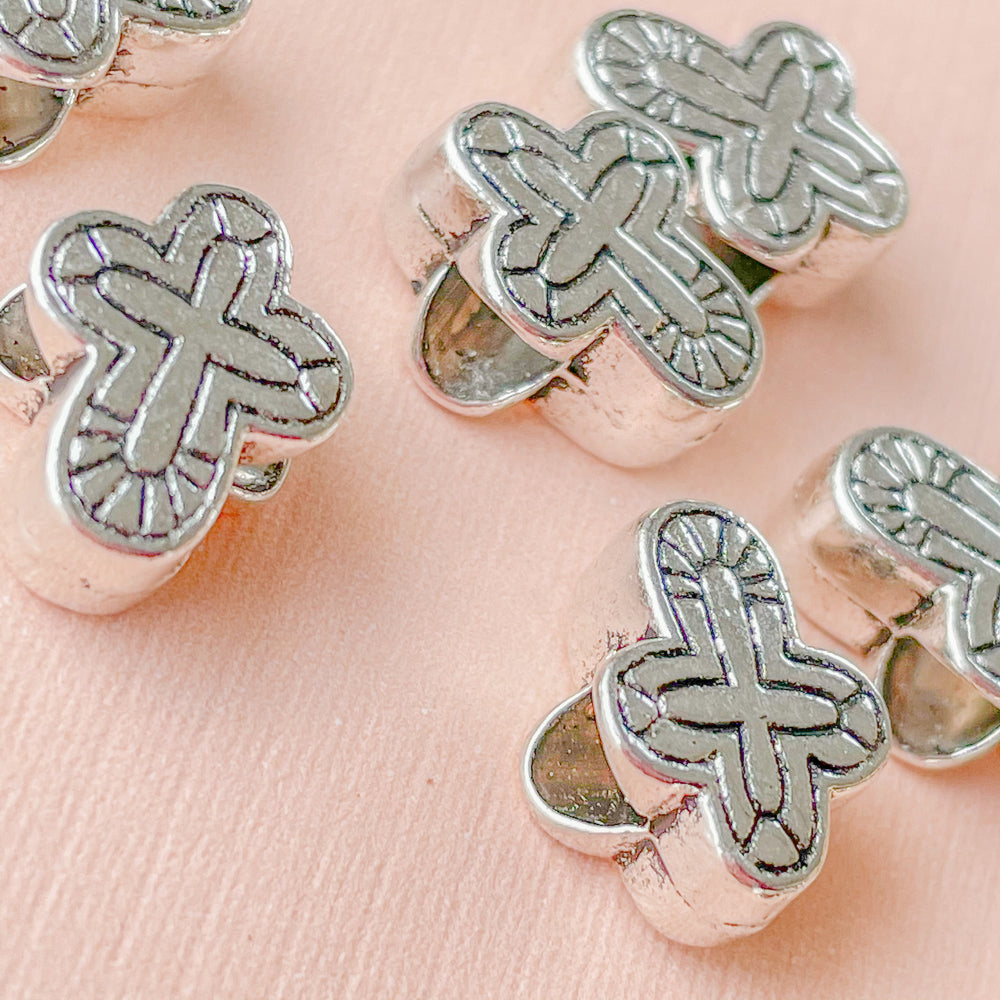 14mm Silver Pewter Cross Bead - 10 Pack