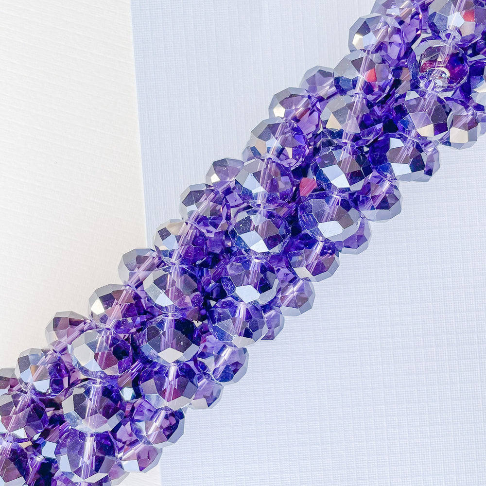 12mm Translucent Violet Faceted Chinese Crystal Rondelle Strand