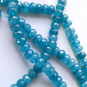 8mm Waterfall Blue Dyed Jade Rondelle Strand