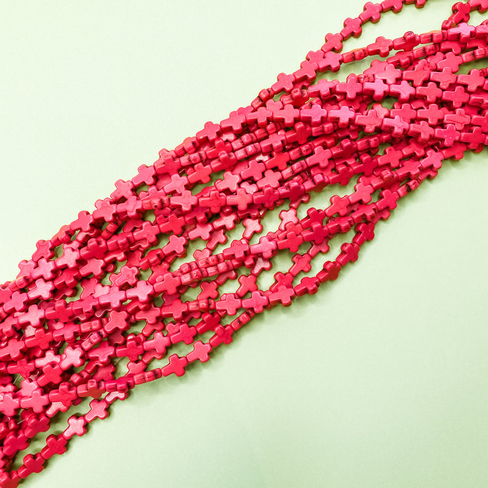 10mm Neon Pink Magnesite Cross Strand - Christine White Style