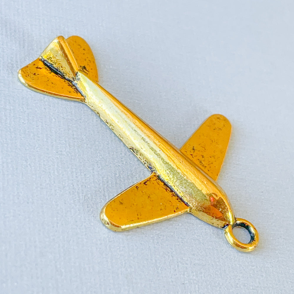 35mm Gold Pewter Airplane Charm - 4 Pack