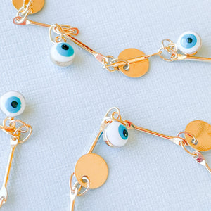 4mm Teal Evil Eye Plated Gold Decorative Chain