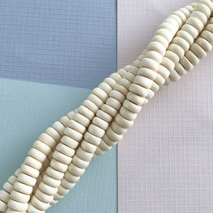 8mm White Wood Rondelles Strand - Beads, Inc.