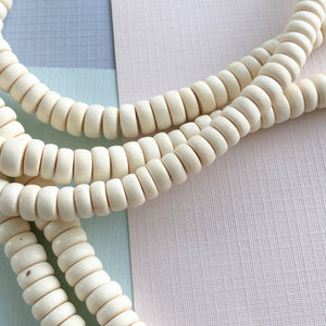 8mm White Wood Rondelles Strand - Beads, Inc.