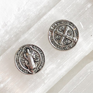 10mm Detailed St. Benedict Silver Coin Beads - 6 Pack - Christine White Style