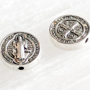 10mm Detailed St. Benedict Silver Coin Beads - 6 Pack - Christine White Style