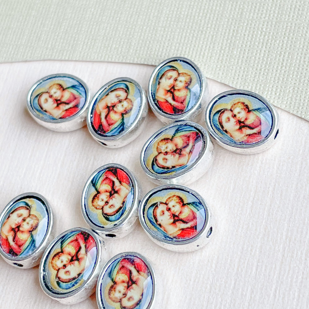 9mm Mother + Child Portrait Pewter Bead - 10 Pack