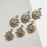 21mm Antique Brass Sun + Moon Face Charm - 6 Pack