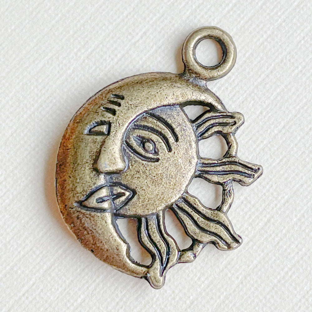 21mm Antique Brass Sun + Moon Face Charm - 6 Pack