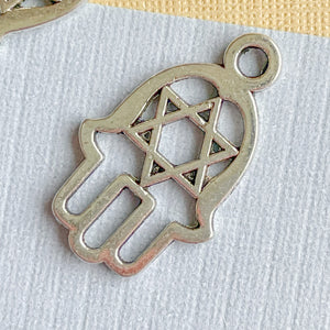 20mm Silver Pewter Hamsa Star of David Charm - 10 Pack