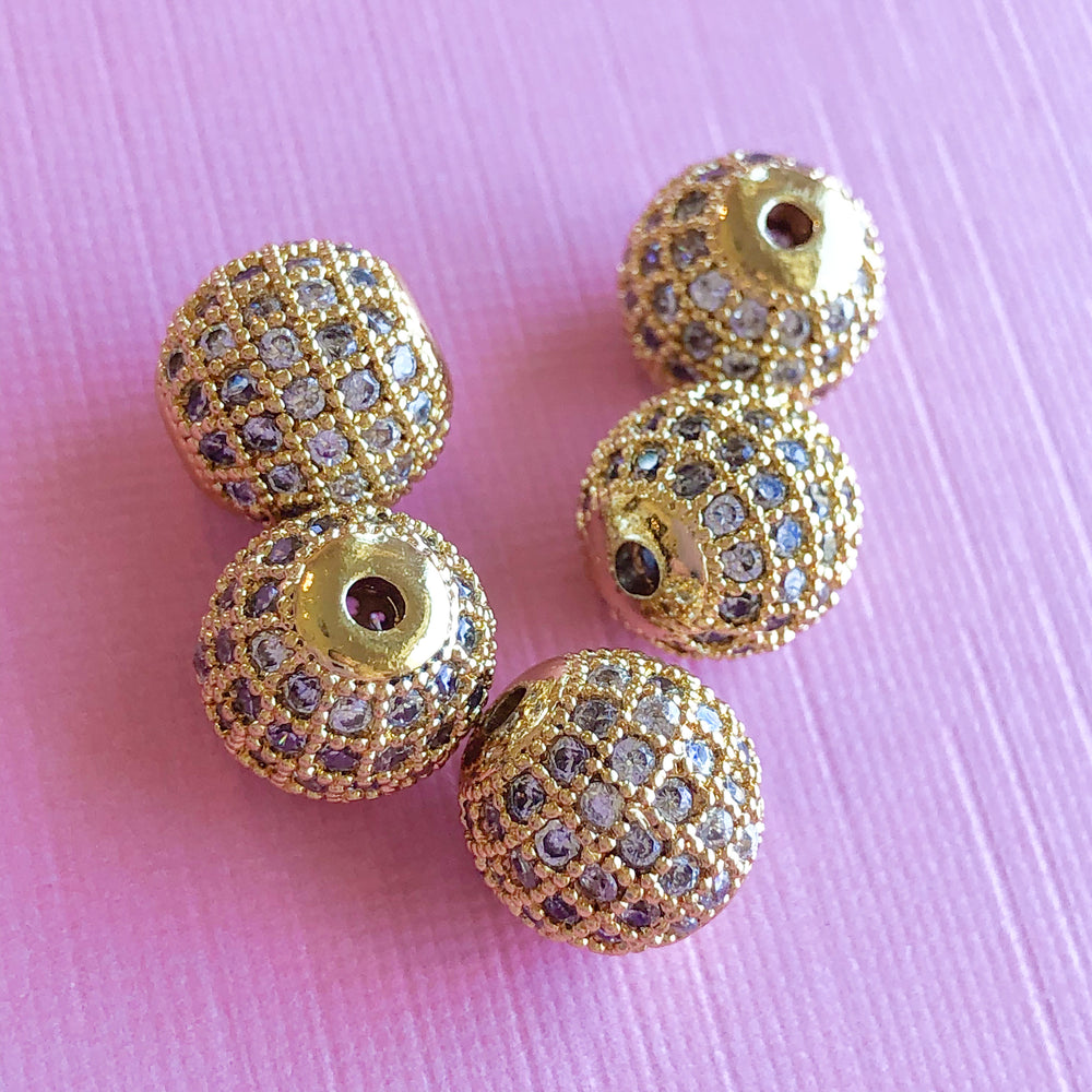 10mm Gold Pave Crystal Round Bead