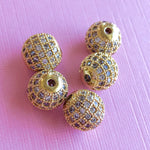 10mm Gold Pave Crystal Round Bead