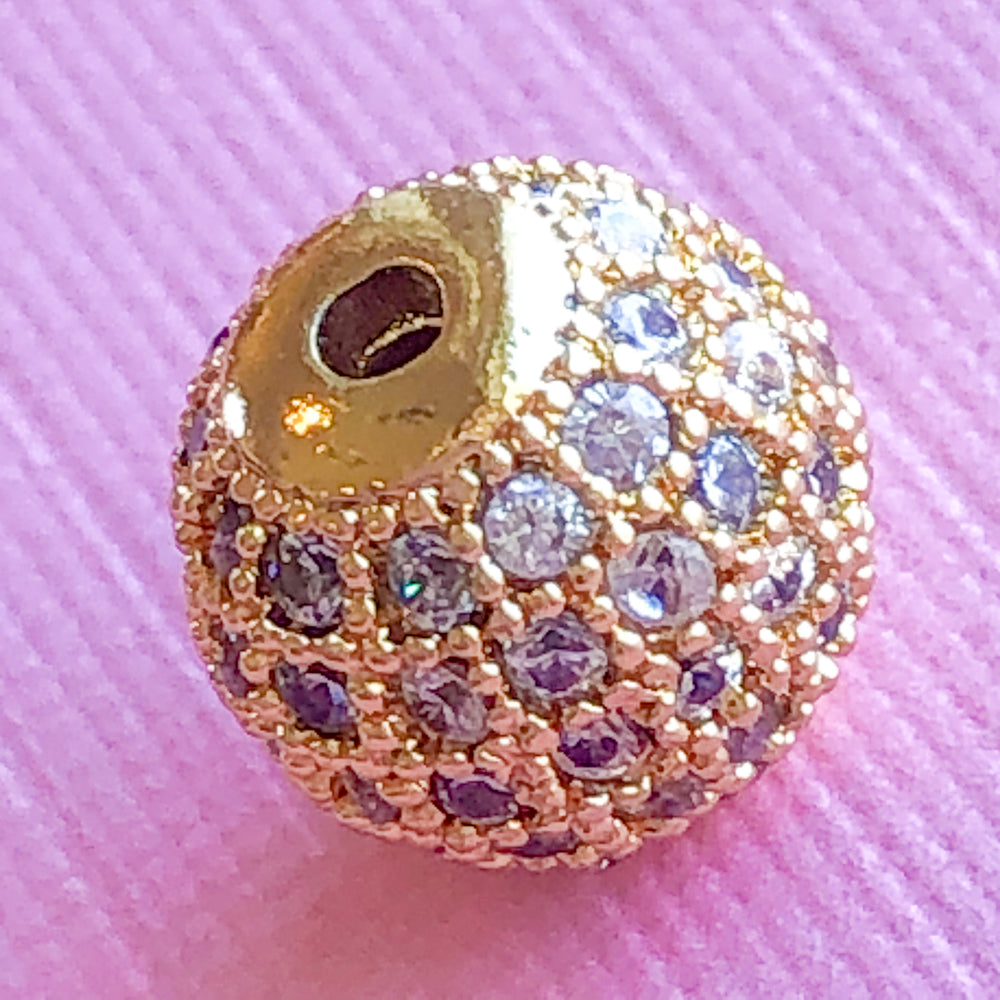 10mm Gold Pave Crystal Round Bead