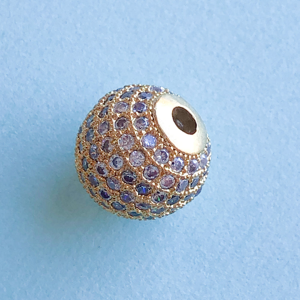 12mm Gold Pave Crystal Round Bead