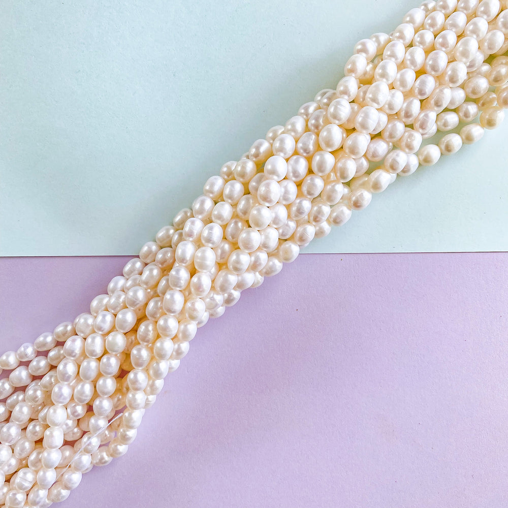 8mm White Freshwater Uniform Rice Pearl Strand