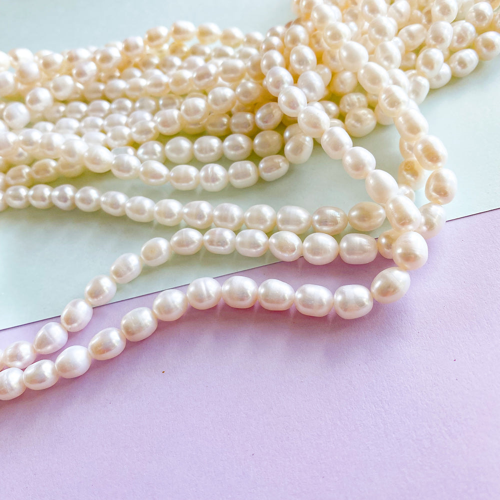 8mm White Freshwater Uniform Rice Pearl Strand