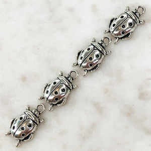 10mm Plated Pewter Bug Charms - 4 Pack - Christine White Style