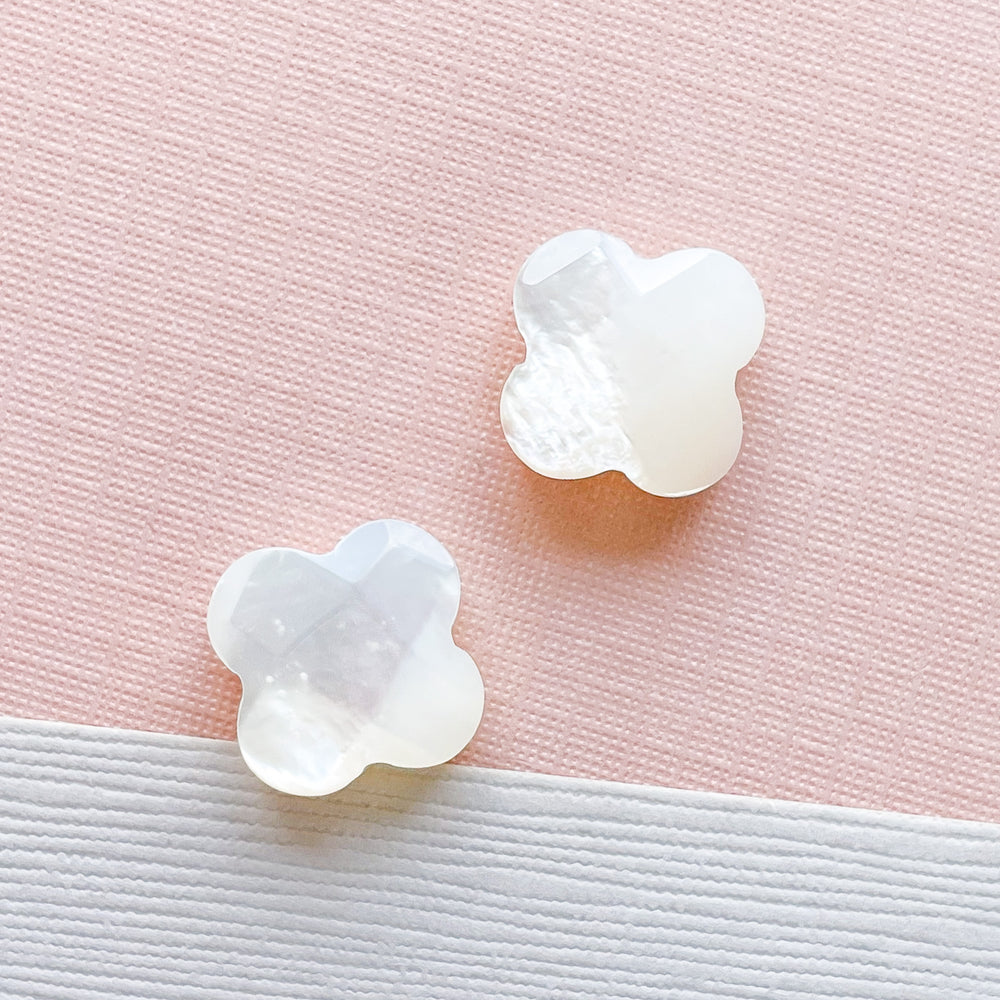 14mm Grade A White Mother of Pearl Faceted Quatrefoil - 2 Pack