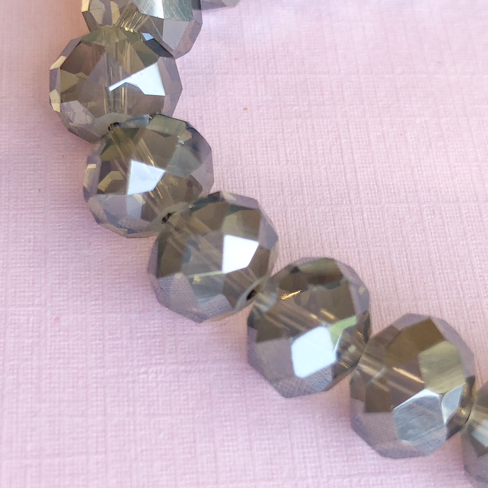 10mm Mirrored Gray Crystal Rondelle Strand