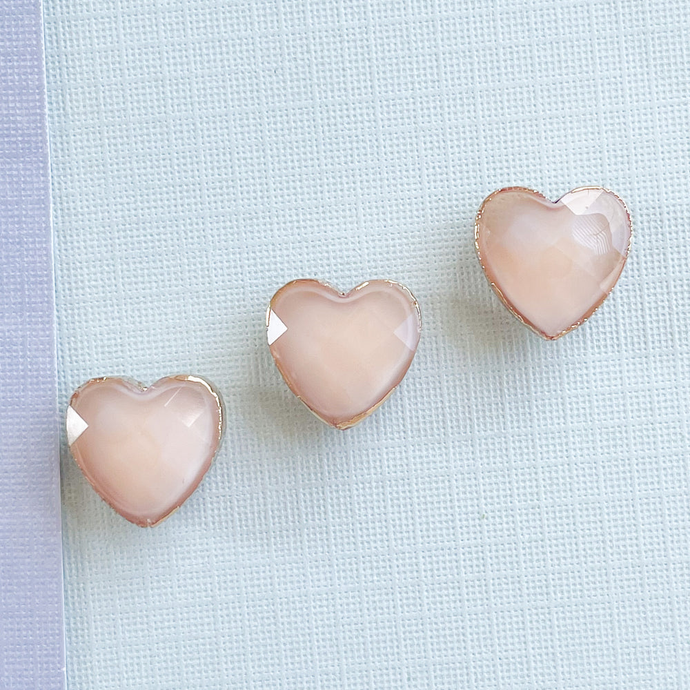 12mm Peachy Pink Faceted Crystal Bezel Heart - 3 Pack