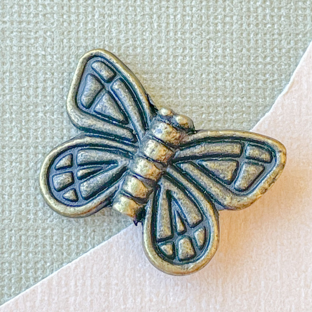 15mm Antique Brass Detailed Butterfly Bead - 6 Pack