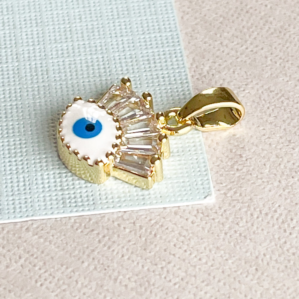 13mm White + Blue Long Lash Evil Eye Charm