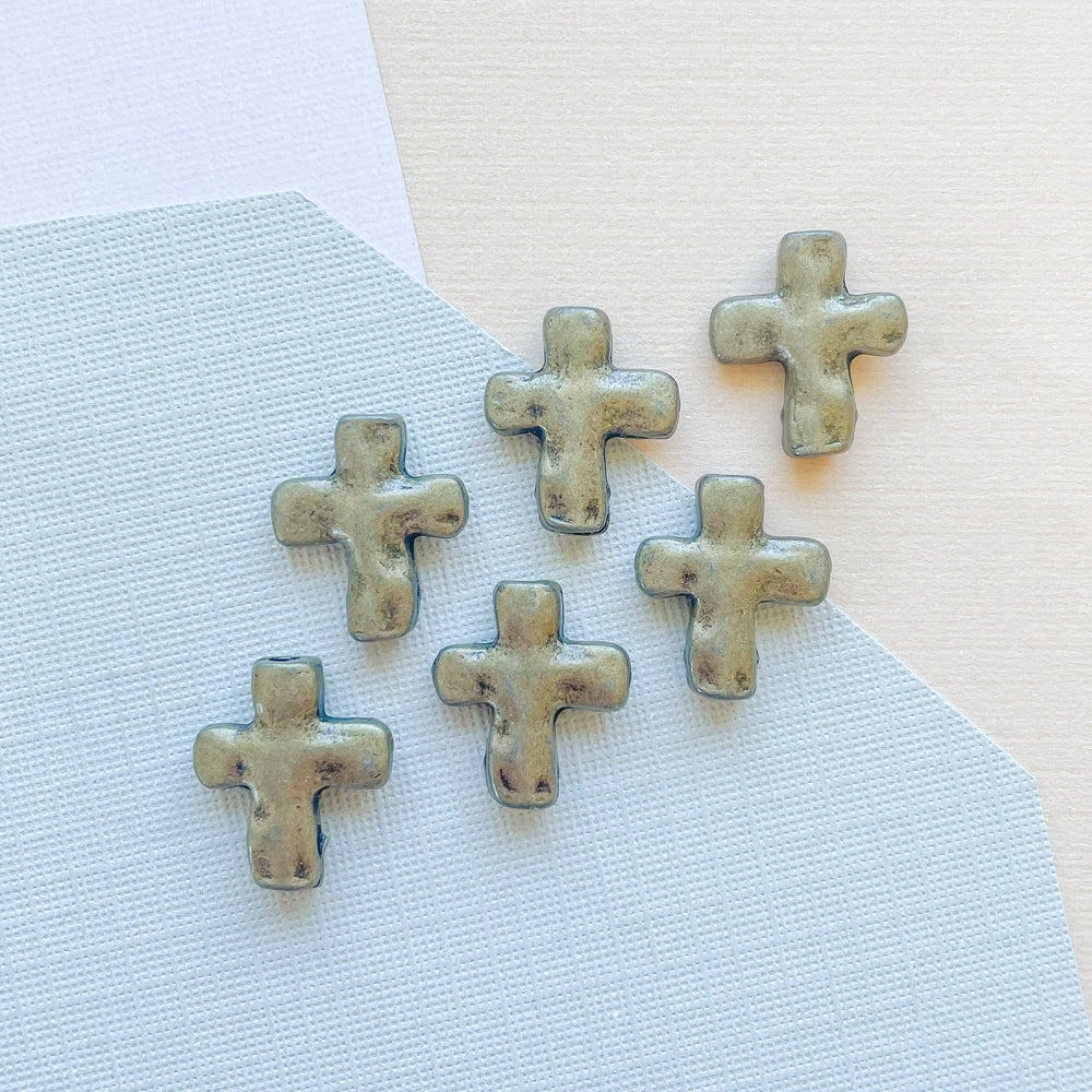 14mm Antique Bronze Organic Cross Bead - 6 Pack