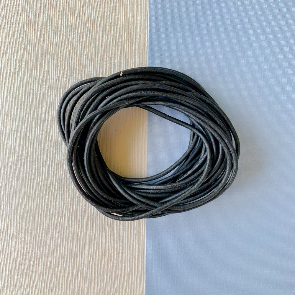 2mm Black Round Leather Cord - 15'