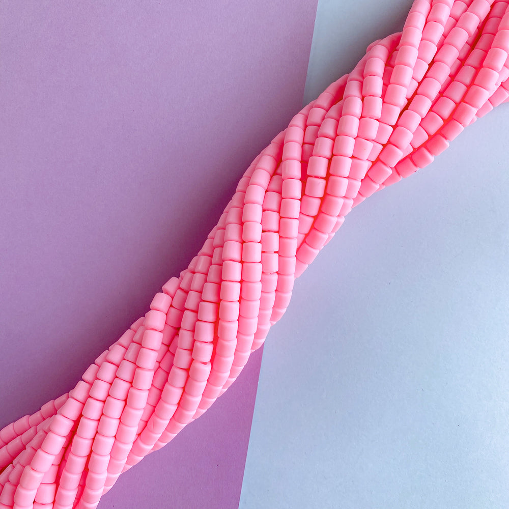 6mm Playful Pink Polymer Clay Barrel Strand