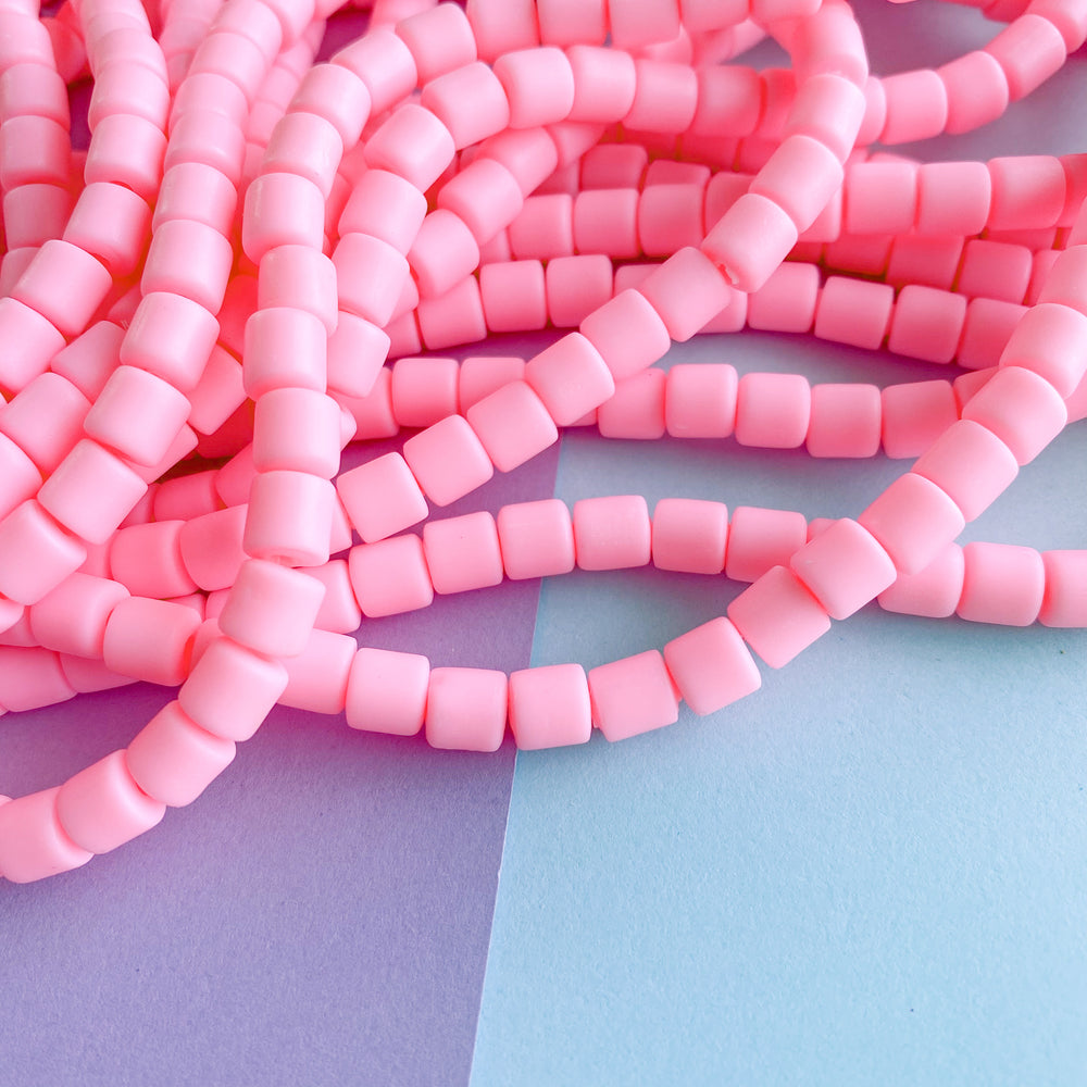 6mm Playful Pink Polymer Clay Barrel Strand