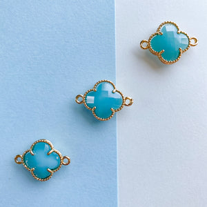 16mm Aqua Crystal Gold Quatrefoil Connector