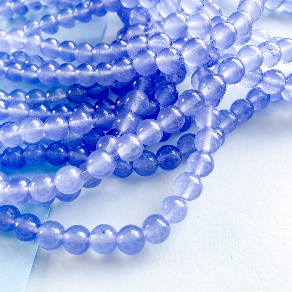 8mm Hydrangea Blue Dyed Jade Round Strand