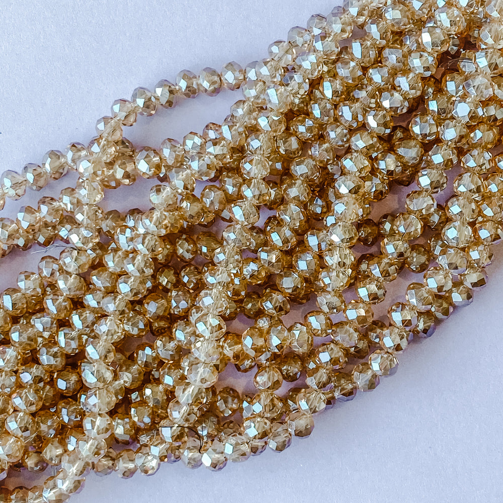 6mm Diamond Finish Honey Crystal Rondelle Strand