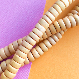 8mm Buttercream Yellow Wood Rondelle Strand