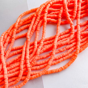 4mm Neon Orange Polymer Clay Heishi Strand