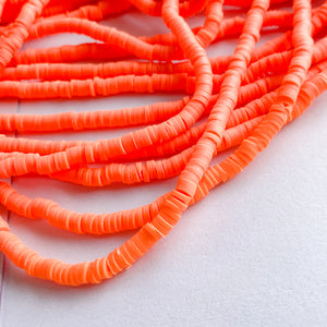 4mm Neon Orange Polymer Clay Heishi Strand