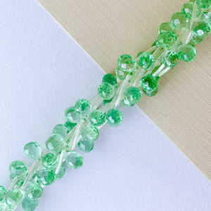 6mm Green Glass Faceted Briolette Strand