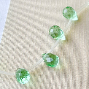 6mm Green Glass Faceted Briolette Strand