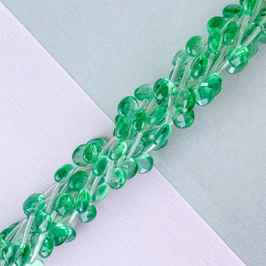 7mm Green Glass Faceted Faceted Briolette Flat Strand