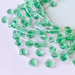 7mm Green Glass Faceted Faceted Briolette Flat Strand