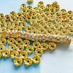 6mm Rhinestone Crystal Rondelle Gold - 100 Pack