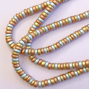 8mm Mixed Metallic Wood Rondelle Strand