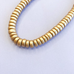 8mm Gold Wood Rondelle Strand - Christine White Style