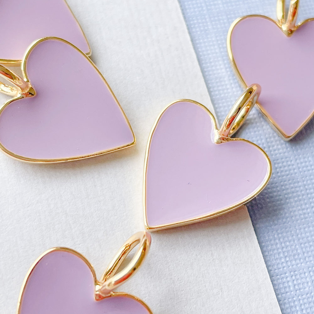 14mm Lavender Enamel Gold Heart Pendant