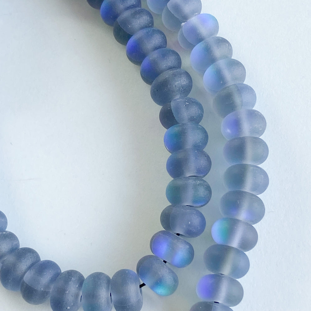 8mm Iridescent Matte Gray Glass Rondelle Strand