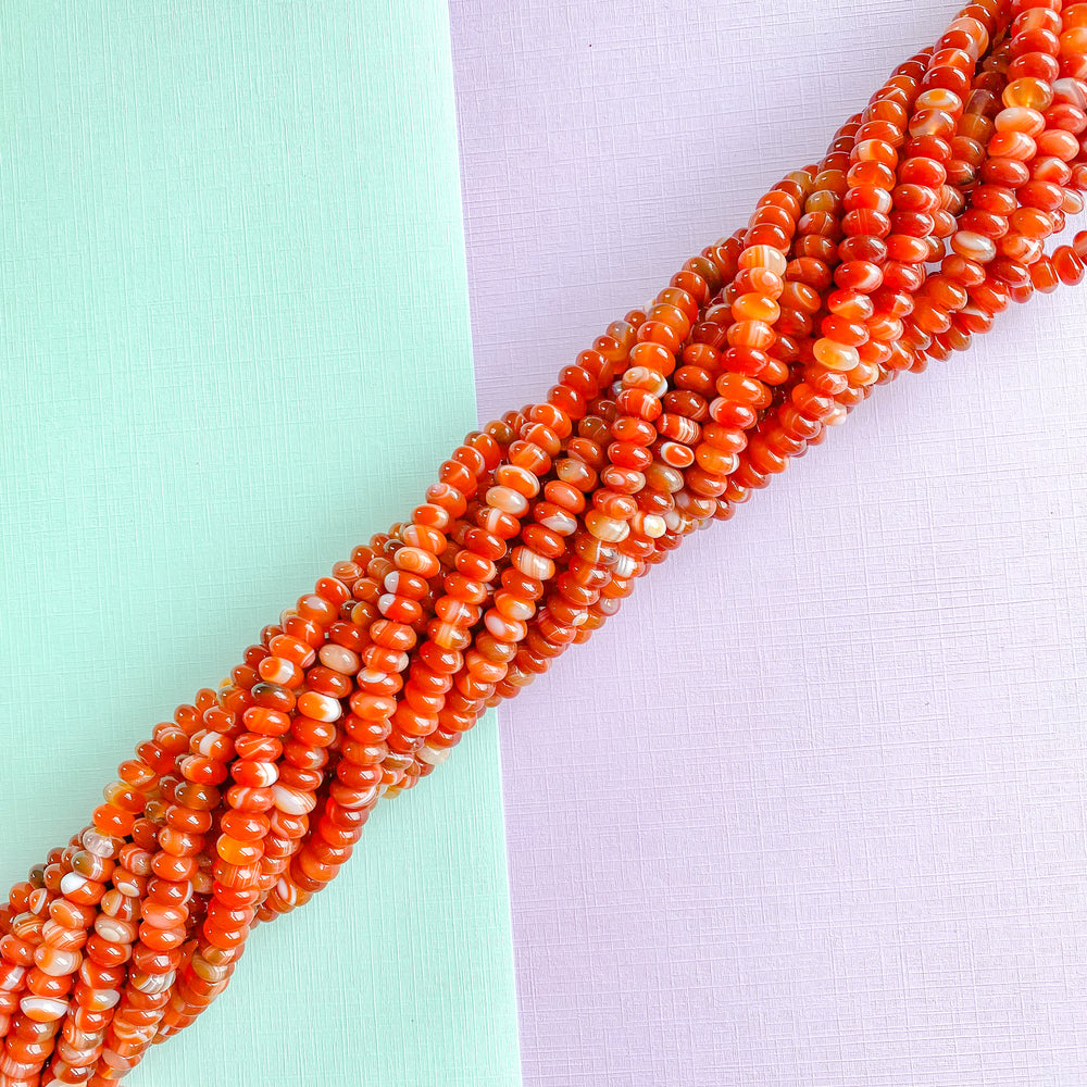 8mm Smooth Carnelian Rondelle Strand