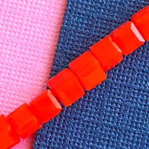 3mm Bright Orange Faceted Cube Crystal Strand